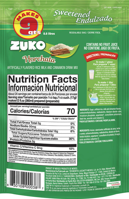 Zuko Horchata Instant Powder Drink Family Pack, 14.1 oz, Pack of 6