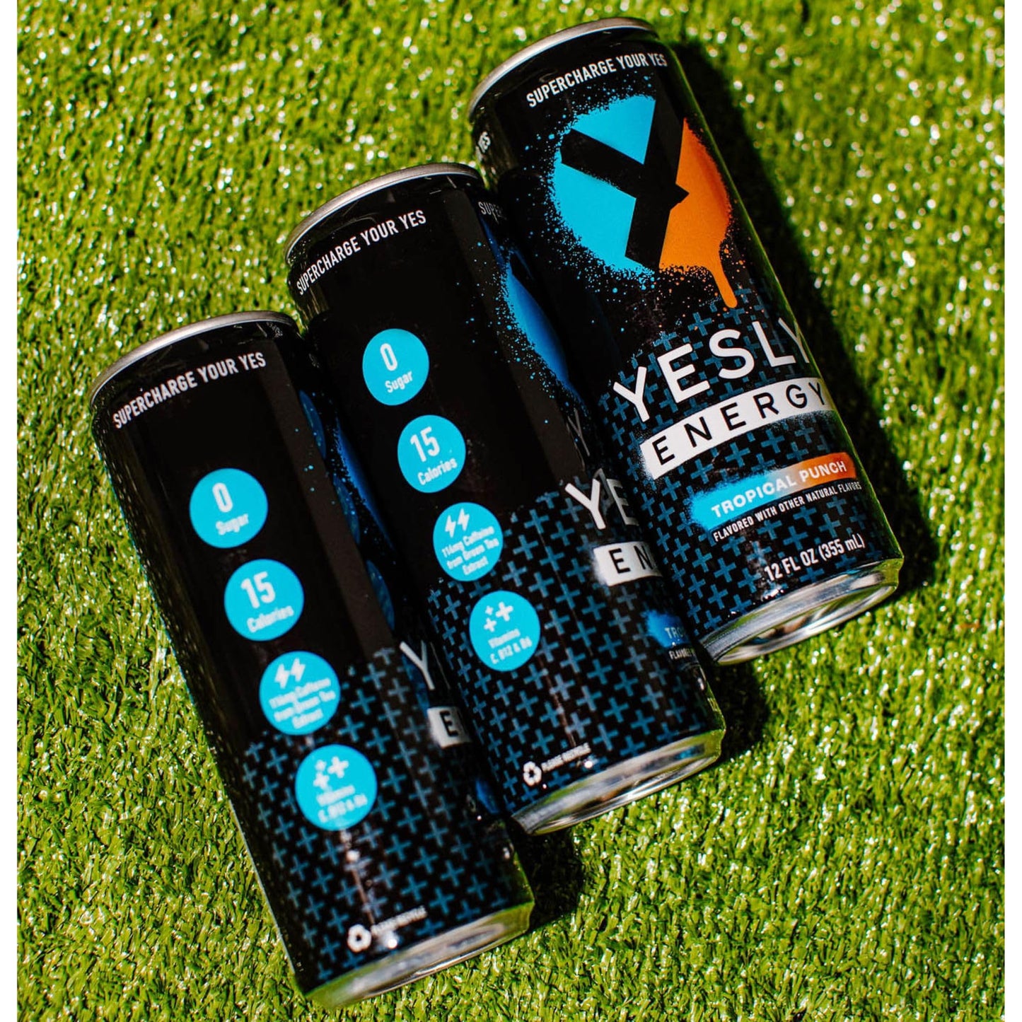 Yesly Energy Drink, Tropical Punch, Naturally Flavored Sparkling Energy Drink With Electrolytes, Magnesium, Potassium, Vitamin C, B6 & B12, Natural Caffeine From Green Tea, 12 Fl Oz Cans, 12 Pack