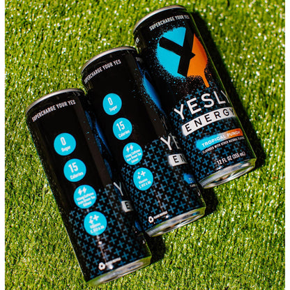 Yesly Energy Drink, Tropical Punch, Naturally Flavored Sparkling Energy Drink With Electrolytes, Magnesium, Potassium, Vitamin C, B6 & B12, Natural Caffeine From Green Tea, 12 Fl Oz Cans, 12 Pack
