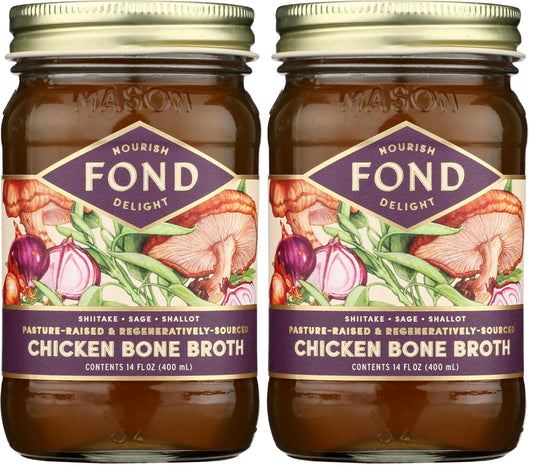 Fond, Shiitake & Sage Chicken Bone Broth, 14 Fl Oz (Pack of 2)