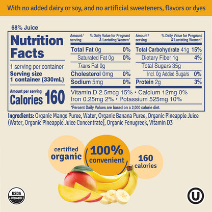 Sweetie Pie Organics Lactation Smoothie, Mango Banana, Support Breast Milk Production for Nursing and Pumping, No Artificial Sweeteners, Flavors, or Dyes - 4 Pack