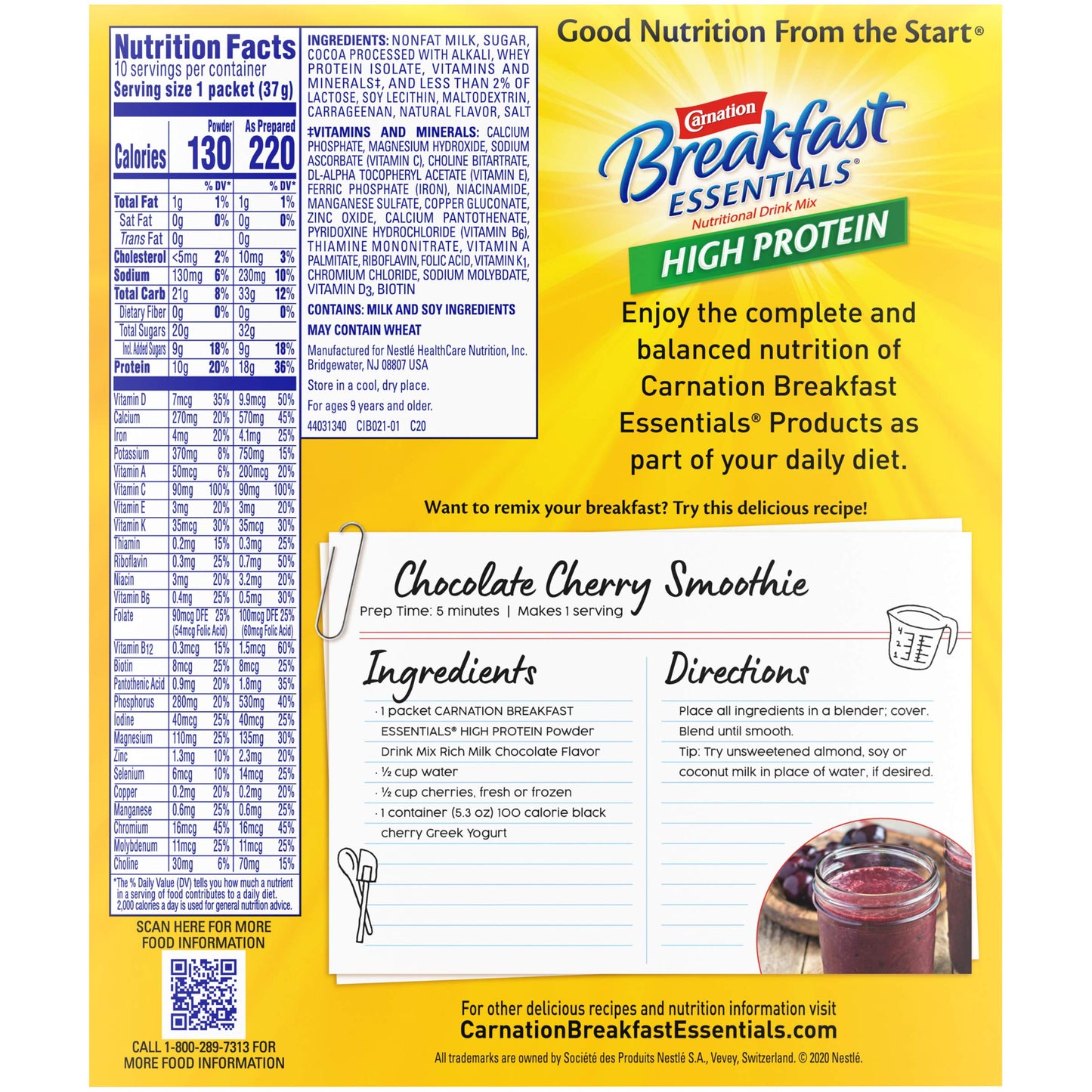 Carnation Breakfast Essentials High Protein Powder Drink Mix, Rich Milk Chocolate, 1.31 Ounce (Pack of 10) (Packaging May Vary)