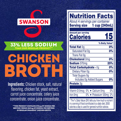 SWANSON S Natural Goodness Lower Sodium Chicken Broth, 32 oz Carton