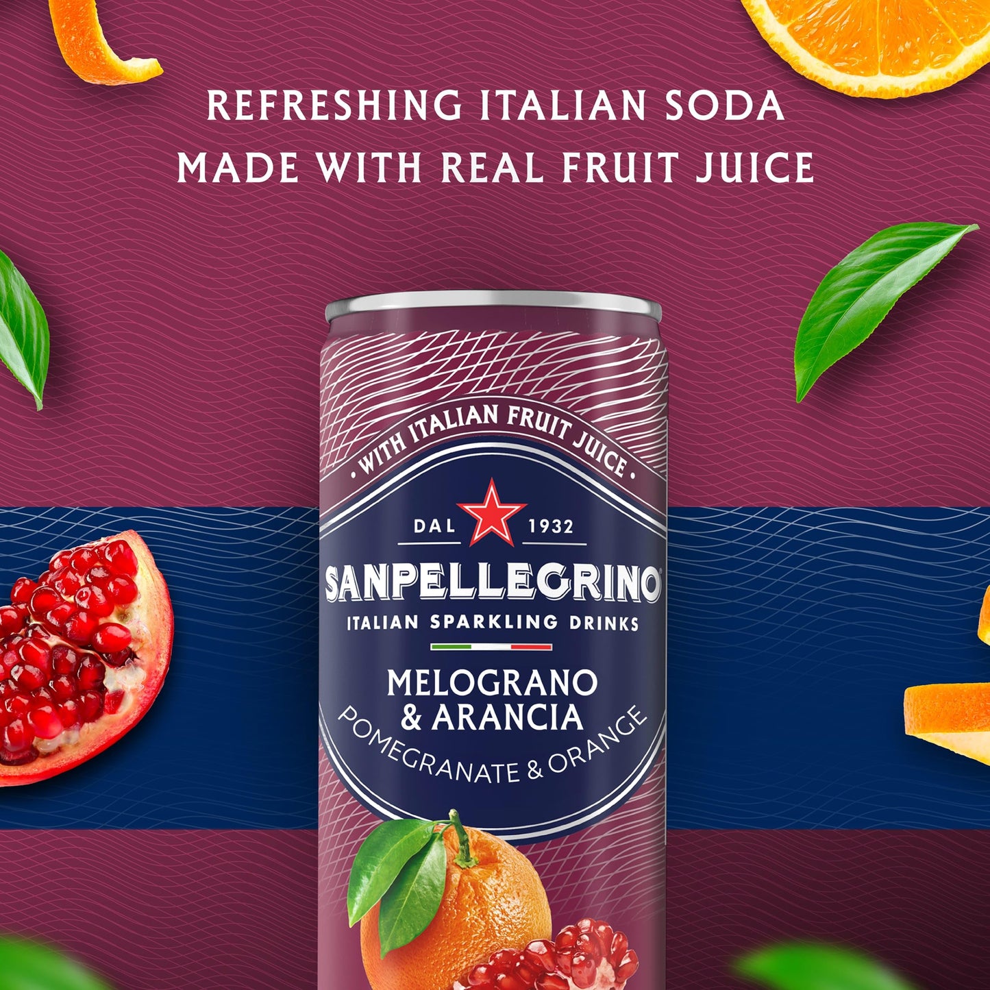 Sanpellegrino Italian Sparkling Drink Melograno and Arancia, Sparkling Orange and Pomegranate Beverage, 11.15 Fl Oz Can