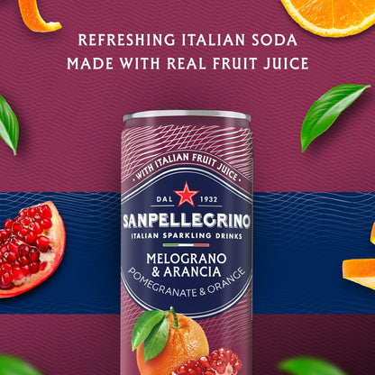 Sanpellegrino Italian Sparkling Drink Melograno and Arancia, Sparkling Orange and Pomegranate Beverage, 11.15 Fl Oz Can