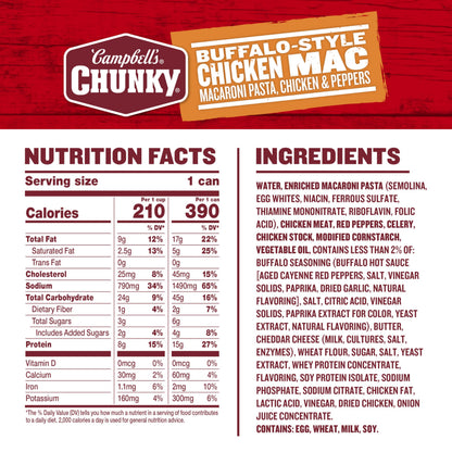 Campbell’s Chunky Buffalo-Style Chicken Mac Soup, 16.3 oz Can (8 Pack)