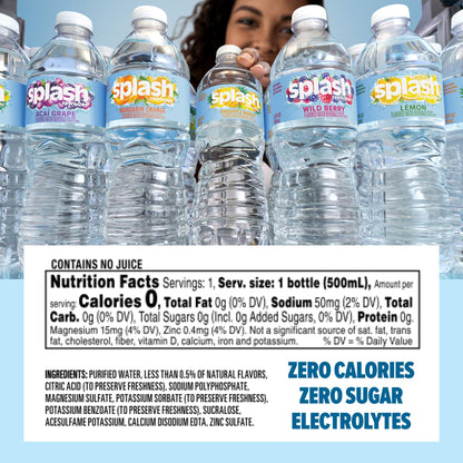SPLASH REFRESHER Flavored Water Bottles, Mandarin Orange Flavor - 6-Pack, 16.9 Fl Oz - Refreshing Flavored Bottled Water with Electrolytes - Zero Sugar & Zero Calories