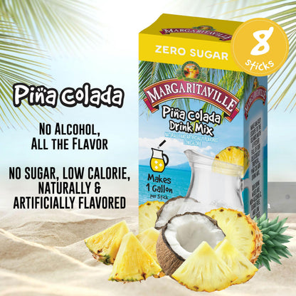 Margaritaville Gallons to Go Powdered Drink Mix, 8-Count Box– Pina Colada – Low Calorie and Zero Sugar Drink Mix, Each Stick Makes 1 Gallon-Sized Pitcher