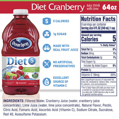 Ocean Spray® Diet Cranberry with Lime Juice Drink, 64 Fl Oz Bottle