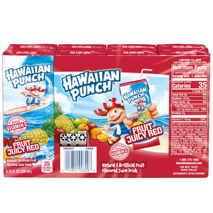 Hawaiian Punch Fruit Juicy Red Juice Drink, 6.75 fl oz boxes, 32 Count (4 Packs of 8), Ready-to-drink, On-the-go, Caffeine-free, Carbonation-free, Gluten-free, Excellent Source of Vitamin C