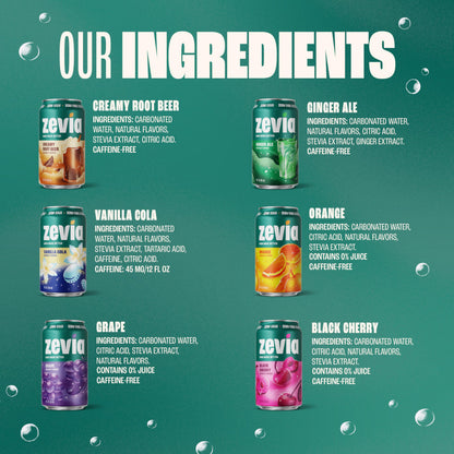 Zevia Zero Sugar Soda, Rainbow Variety Pack, 12 oz Cans (24-Pack) – Naturally Sweetened, Non-GMO Project Verified, Gluten-Free, Vegan