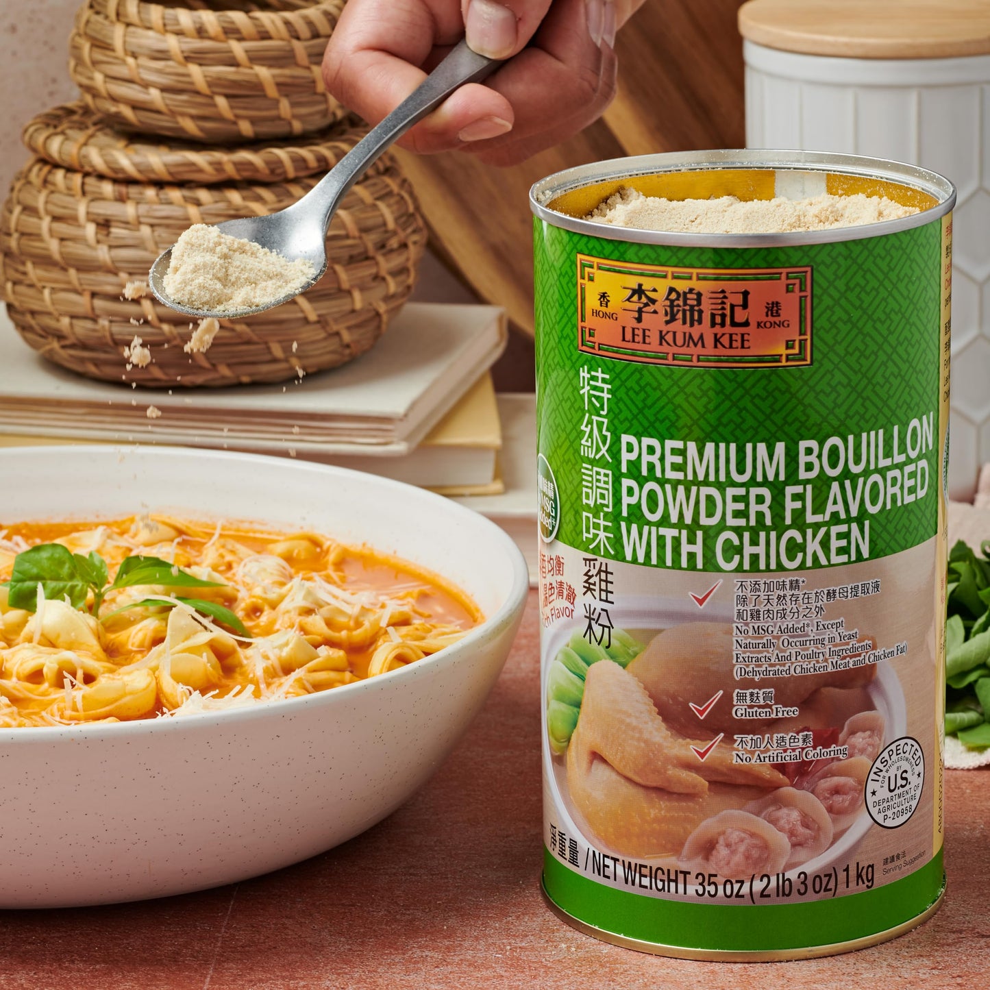Lee Kum Kee Premium Bouillon Powder Flavored With Chicken (35 oz - 1 Pack), No MSG, Gluten Free, Rich & Savory, Perfect for Soups, Soup Bases for Hot Pot, Stews, Sauces, Congee, and Broths