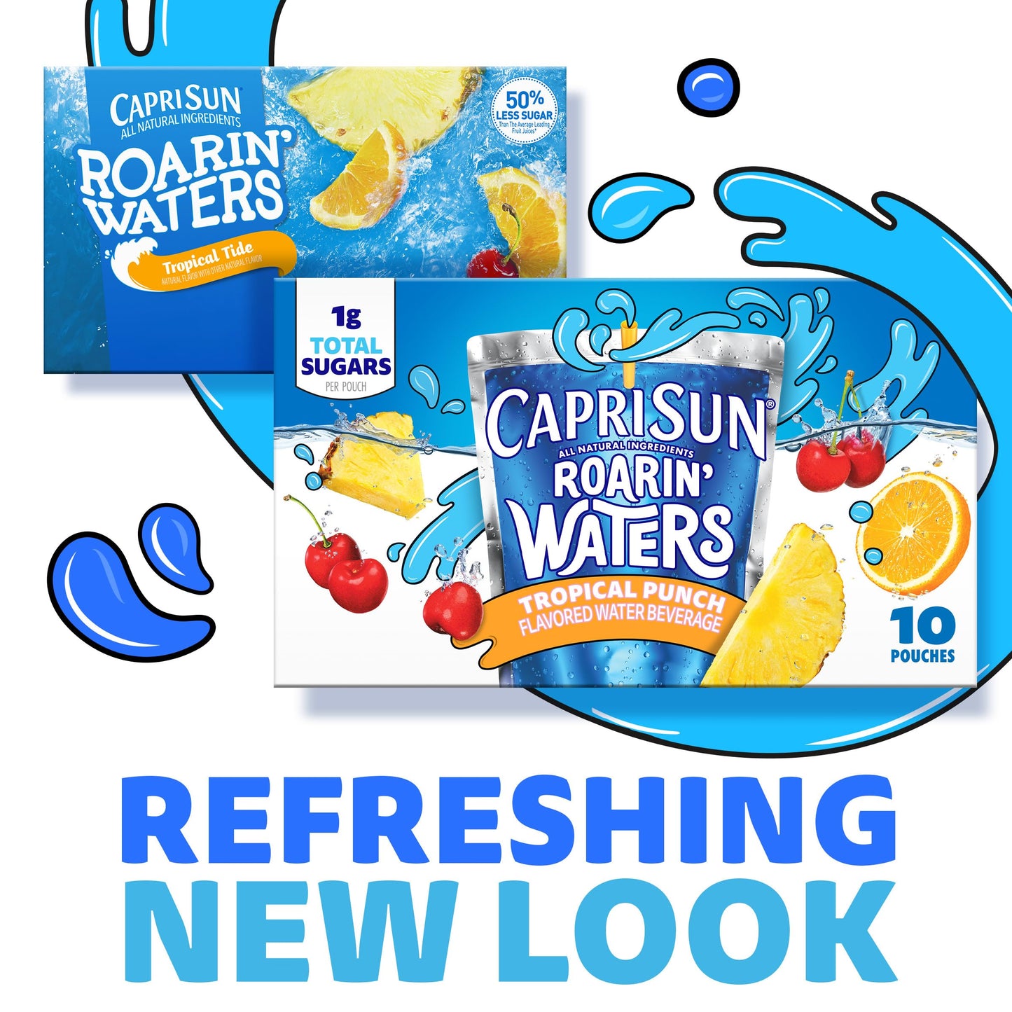 Capri Sun Roarin' Waters Tropical Punch Flavored with other natural flavor Water Beverage, 40 ct Pack, 4 Boxes of 10 Drink Pouches
