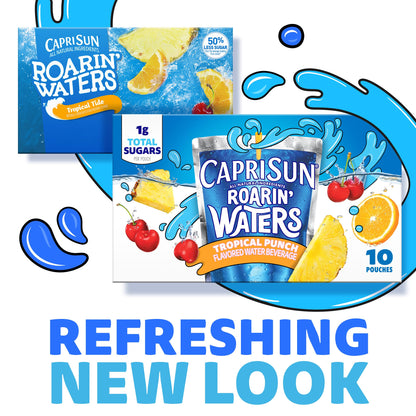 Capri Sun Roarin' Waters Tropical Punch Flavored with other natural flavor Water Beverage, 40 ct Pack, 4 Boxes of 10 Drink Pouches