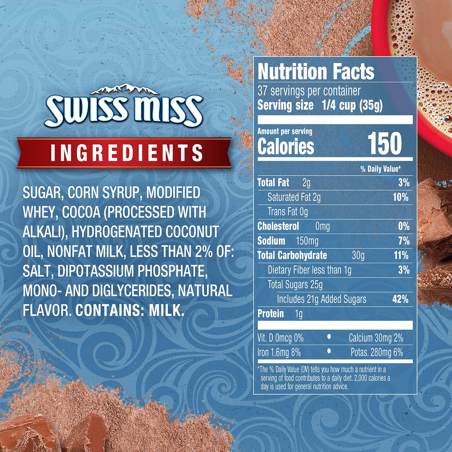 Swiss Miss Milk Chocolate Flavor Hot Cocoa Mix Canister, 45.68 oz. (Pack of 6)