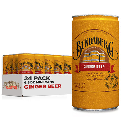 Bundaberg Ginger Beer, 6.8 fl oz Cans, (24 Pack)