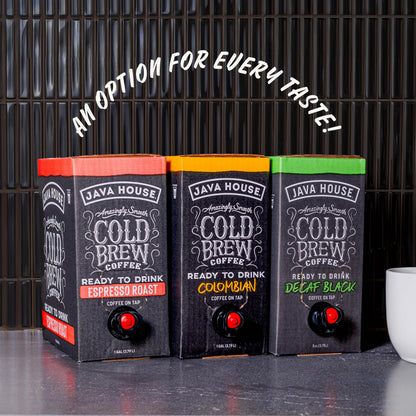 Java House Cold Brew Coffee on Tap – Premium 100% Arabica Dark Roast – Smooth Espresso Flavor with Dark Chocolate Notes – 1 Gallon Box (16 Servings) – Ready to Drink, No Brewing Required, Fridge-Friendly