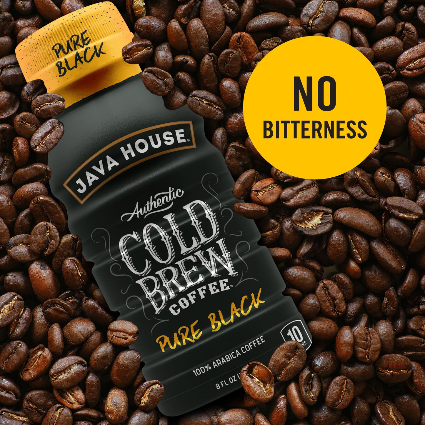 Java House Cold Brew Coffee Ready to Drink Bottles - Pure Black - 6 Pack of 8oz Bottles - 100% Arabica Coffee