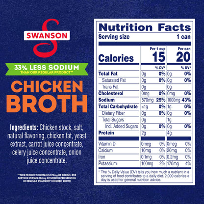 Swanson 33% Less Sodium Chicken Broth, 14.5 oz Can (Pack of 4)
