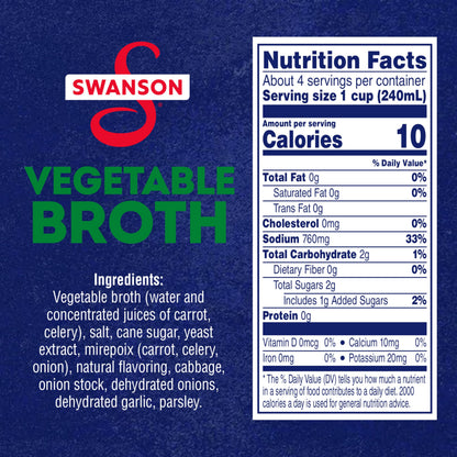 Swanson 100% Natural Vegetable Broth, 32 oz Carton (Pack of 3)