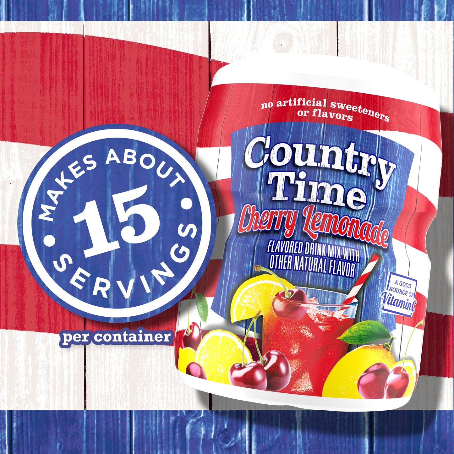 Country Time Cherry Lemonade Powdered Drink Mix, 1 Canister, for Shareable Refreshment, Naturally Flavored with Other Natural Flavor, No Artificial Sweeteners or Flavors, 18.3 oz