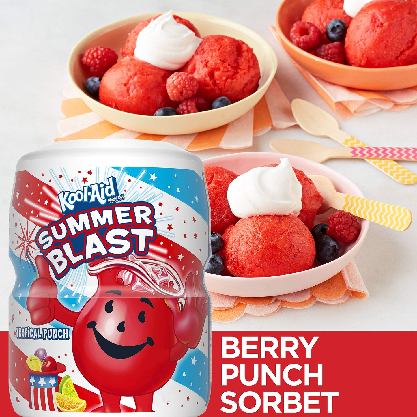 Kool-Aid Sugar-Sweetened Summer Blast Tropical Punch Artificially Flavored Powdered Soft Drink Mix (19 oz Canister) (Pack of 4)