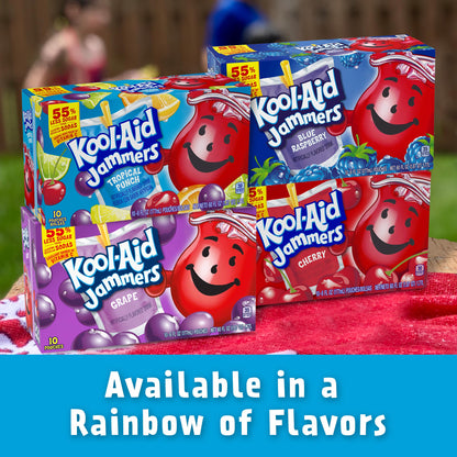 Kool-Aid Jammers Artificially Flavored Drink, 10 Pouches, for School Lunches and On-the-Go Hydration, Tropical Punch Artificially Flavored, Excellent Source of Vitamin C, 6 fl oz