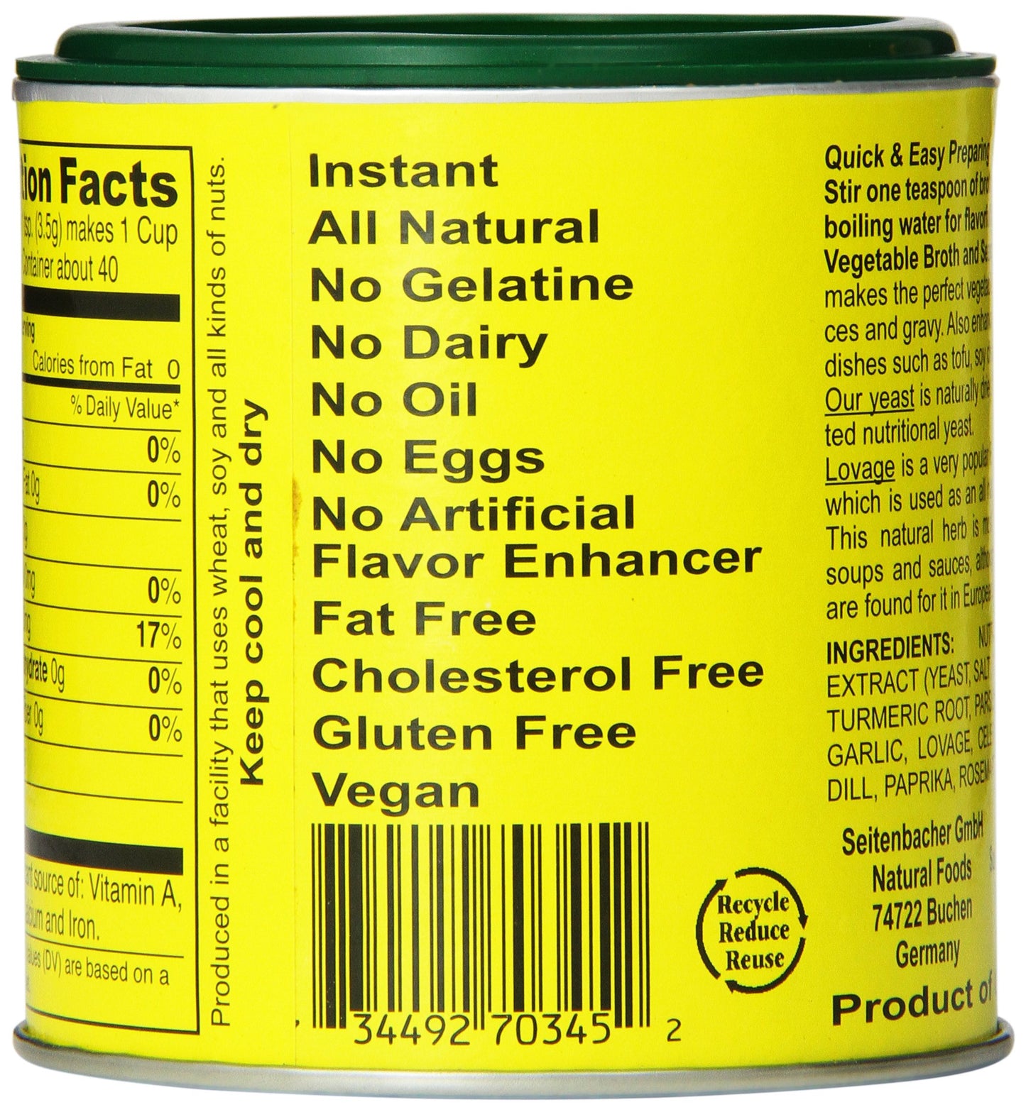 Seitenbacher Vegetarian Vegetable Broth and Seasoning, 5-Ounce Cans (Pack of 6)
