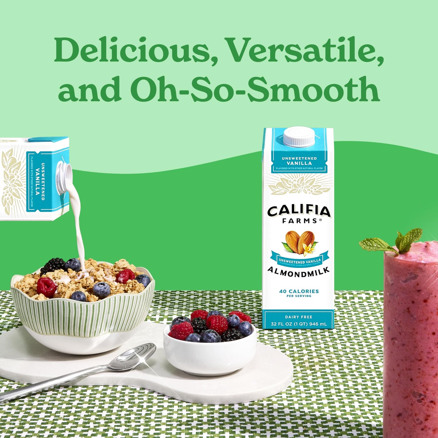 Califia Farms - Unsweetened Vanilla Almond Milk, 32 Oz (Pack of 6), Dairy Free, Vegan, Plant Based, Keto, Shelf Stable, Vegan, Gluten Free, Non GMO, Sugar Free, High Calcium, Smoothie