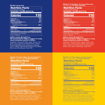 Red Bull Energy Drink Variety Pack, Red, Yellow & Amber, with 80mg Caffeine plus Taurine & B Vitamins, 8.4 Fl Oz, Pack of 12 Cans