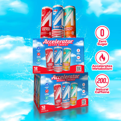 Accelerator Active Energy Drink Sugar Free Zero Carbs – Variety Pack & Cotton Candy, 12oz Can (12 Pack Each) with 200mg Natural Caffeine, Ashwagandha, CoQ10 & Green Tea for Focus & Energy
