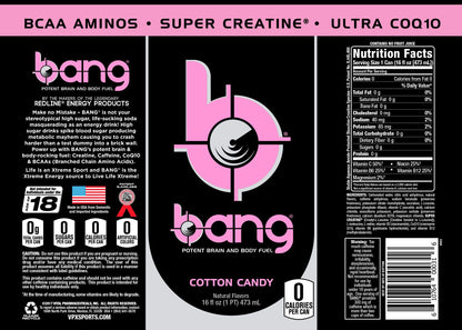 Bang Energy Cotton Candy, Sugar-Free Energy Drink, 16-Ounce | Pack of 12