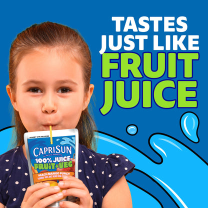 Capri Sun 100% Juice Fruit & Veg Juice Blend from Concentrate, 10 Pouches, for School Lunches and On-the-Go Hydration, Peach Mango Punch, All Natural Ingredients, Zero Added Sugars, 6 oz