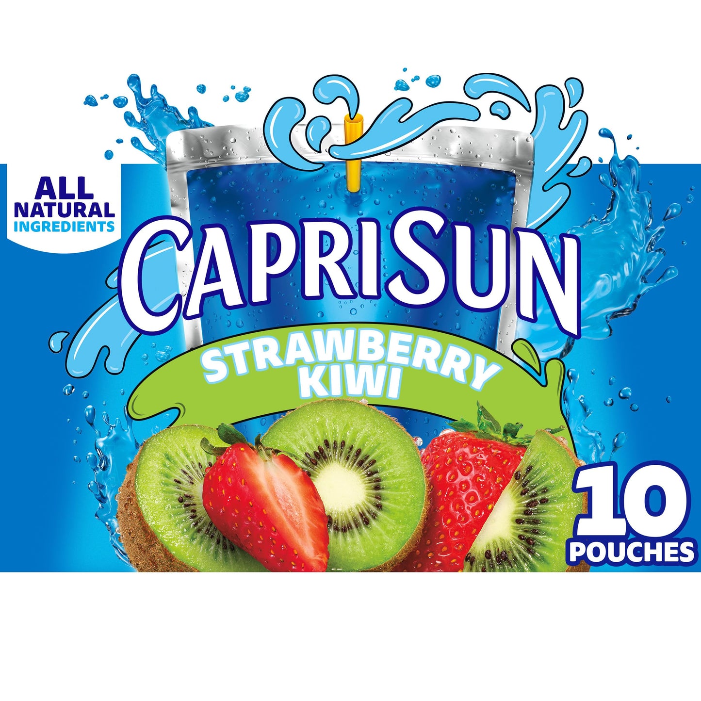 Capri Sun Flavored with Other Natural Flavor Juice Drink Blend, 10 Pouches, for School Lunches and On-the-Go Hydration, Strawberry Kiwi, All Natural Ingredients, 6 fl oz