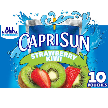 Capri Sun Flavored with Other Natural Flavor Juice Drink Blend, 10 Pouches, for School Lunches and On-the-Go Hydration, Strawberry Kiwi, All Natural Ingredients, 6 fl oz