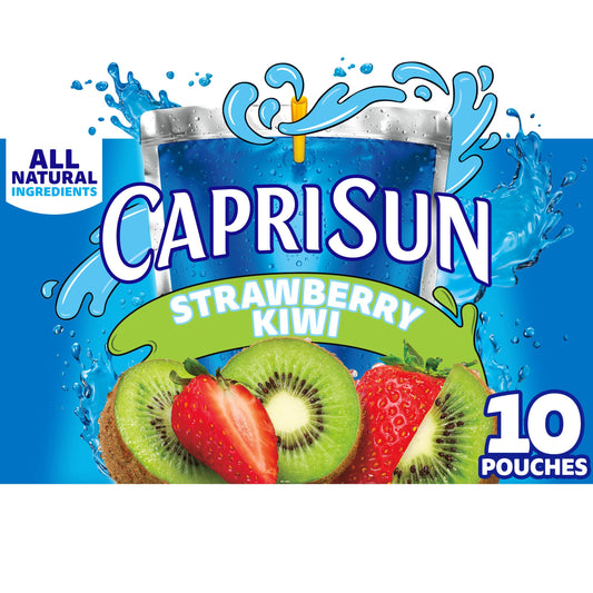 Capri Sun Flavored with Other Natural Flavor Juice Drink Blend, 10 Pouches, for School Lunches and On-the-Go Hydration, Strawberry Kiwi, All Natural Ingredients, 6 fl oz