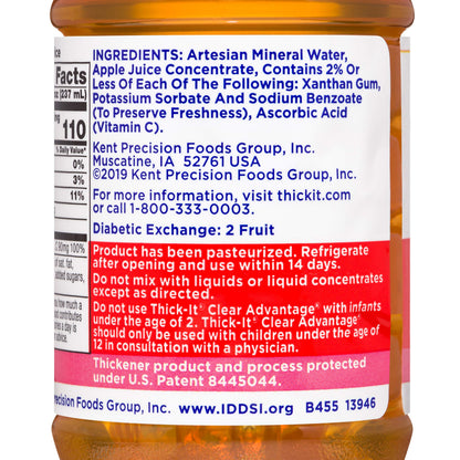 Thick-It Clear Advantage Mildy Thick Apple Juice, Nectar Consistency, Ready-to-Drink, Digestible Swallowing Aid, Hydration on the Go, Convenient & Ready-to-Use, 8 oz Bottle (24 Pack)