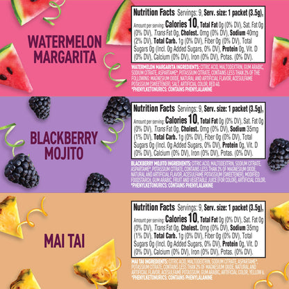 Crystal Light Mixology Drink Mix Variety Pack, 9 Packets, for Convenient On-the-Go Flavorful Hydration, Artificially Flavored Watermelon Margarita, Blackberry Mojito, Mai Tai, Zero Sugar, 1.17 oz
