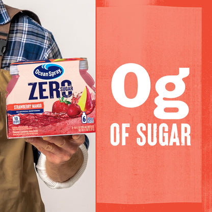 Ocean Spray® ZERO Sugar Strawberry Mango Juice Drink, Strawberry Mango Juice Drink Sweetened with Stevia, 10 Fl Oz Bottle, 6 Count (Pack of 1)