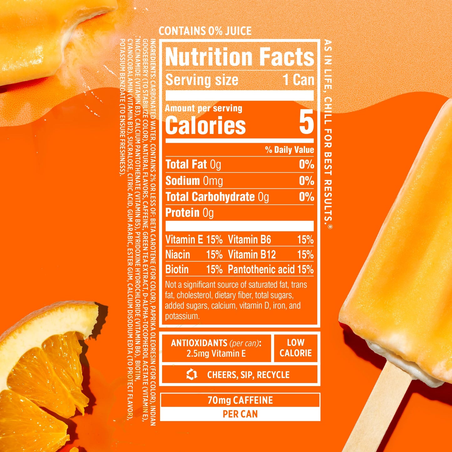 Sparkling Ice® Caffeine Soda Shoppe Orange Cream Perfectly Caffeinated® Sparkling Water with 70mg Caffeine, Zero Sugar, with Antioxidants and Vitamins, 16 fl oz Cans (Pack Of 12)