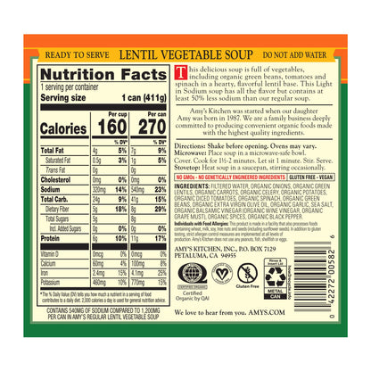 Amy's Lentil Vegetable Low Sodium Organic Soup, 14.5 Ounce