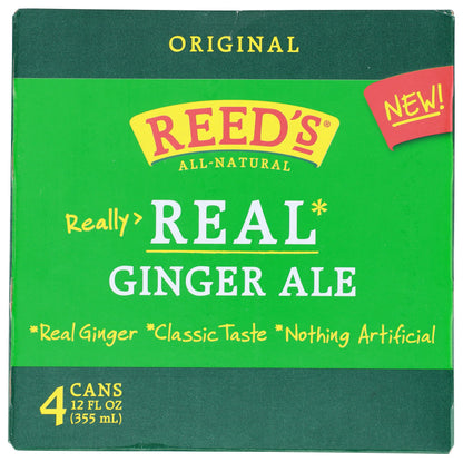 Reeds Ginger Brew, Soda Real Ginger Ale, 12 Fl Oz, 4 Pack