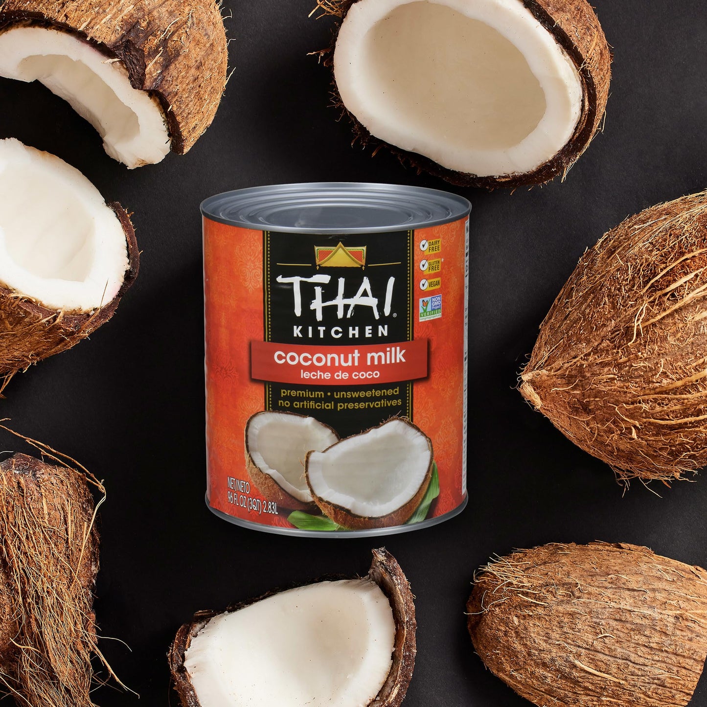 Thai Kitchen Coconut Milk, 96 fl oz (Pack of 6) - Six 96 Fluid Ounce Containers of Unsweetened, Premium Dairy Free Coconut Milk Perfect for Vegan Curries, Sauces, Soups, Desserts, and Beverages