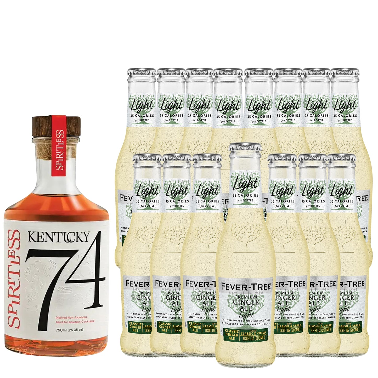 Spiritless Kentucky 74 Distilled Non-Alcoholic Whiskey Bundle with Fever Tree Light Ginger Ale - Highball - Premium Zero-Proof Liquor Spirits for a Refreshing Experience | 15 PACK