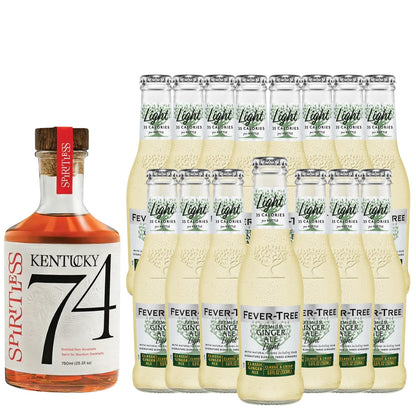 Spiritless Kentucky 74 Distilled Non-Alcoholic Whiskey Bundle with Fever Tree Light Ginger Ale - Highball - Premium Zero-Proof Liquor Spirits for a Refreshing Experience | 15 PACK