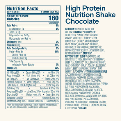 KATE FARMS Organic High Protein Chocolate Nutrition Shake, 25g Protein, 6g Fiber, 27 Vitamins and Minerals, 0g Sugar, Protein Drink, 11 oz Bottle