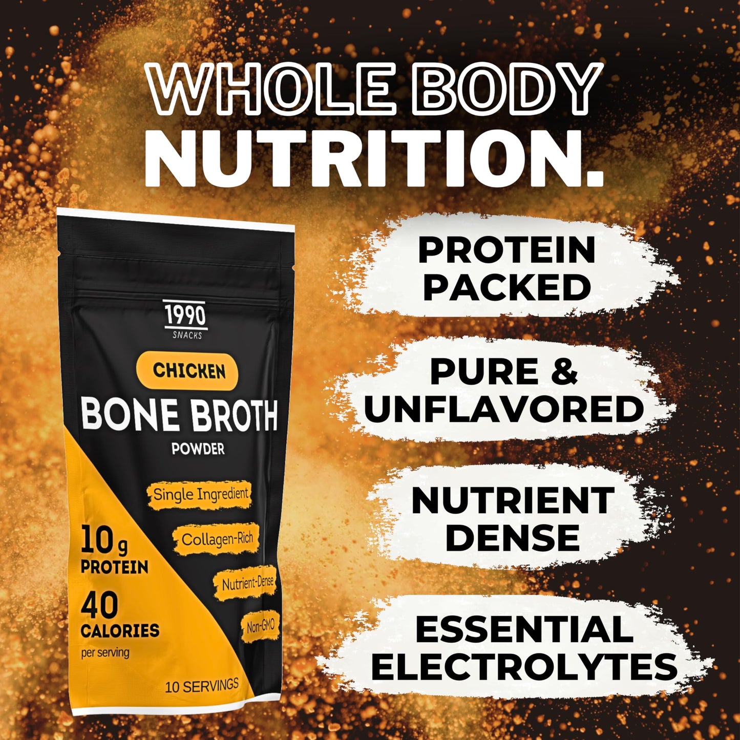 Premium Chicken Bone Broth Powder, 10 servings, 100% Made & Sourced in USA, 10g protein for only 40 calories per serving, Non-GMO, Collagen & Nutrient Rich