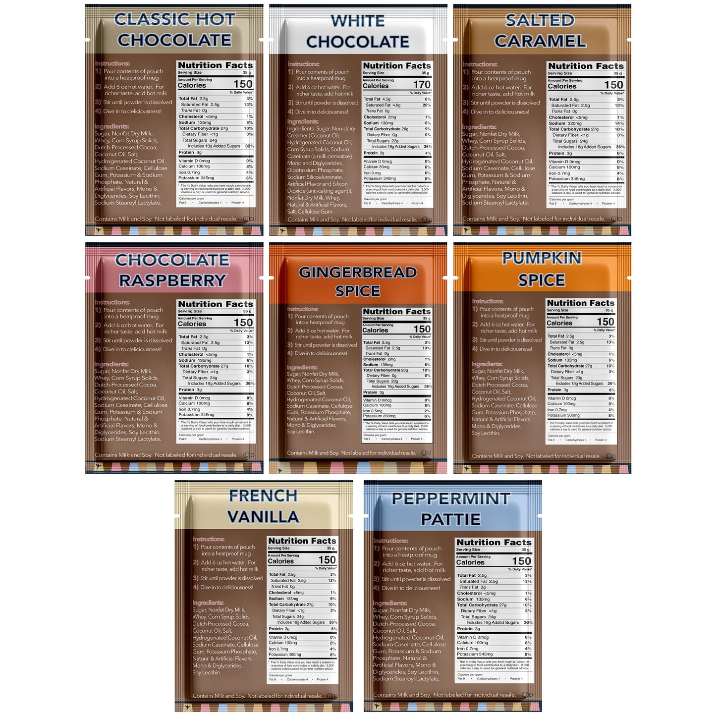 Double Donut Coffee Flavored Hot Chocolate Packets Variety Pack,18 Count Includes Classic, Chocolate Raspberry, Salted Caramel & Peppermint