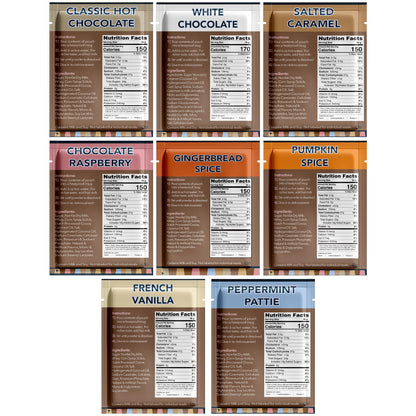 Double Donut Coffee Flavored Hot Chocolate Packets Variety Pack,18 Count Includes Classic, Chocolate Raspberry, Salted Caramel & Peppermint