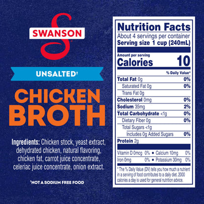 SWANSON S 100% Natural Unsalted Chicken Broth, 32 oz Carton (12 Pack)